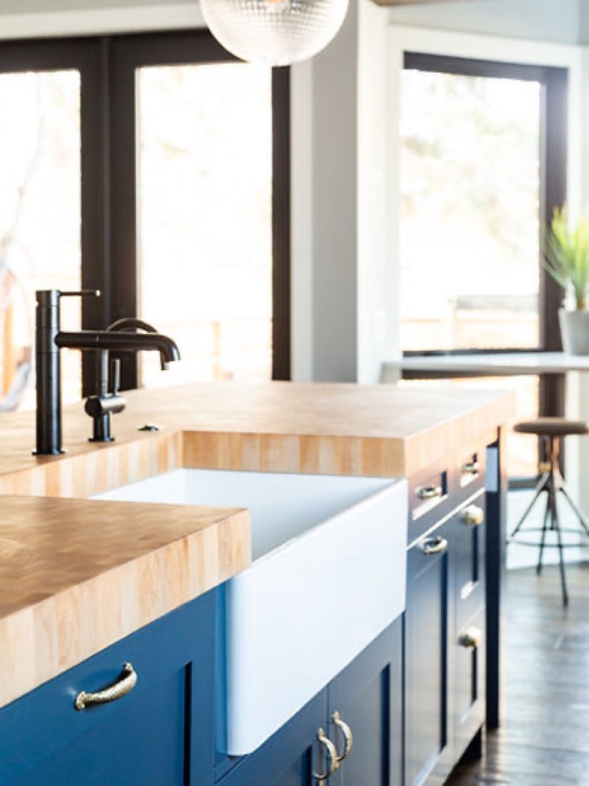 A detail of the one-of-a-kind kitchen island.