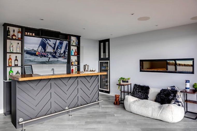 A developed basement renovated by Dependable Renovations